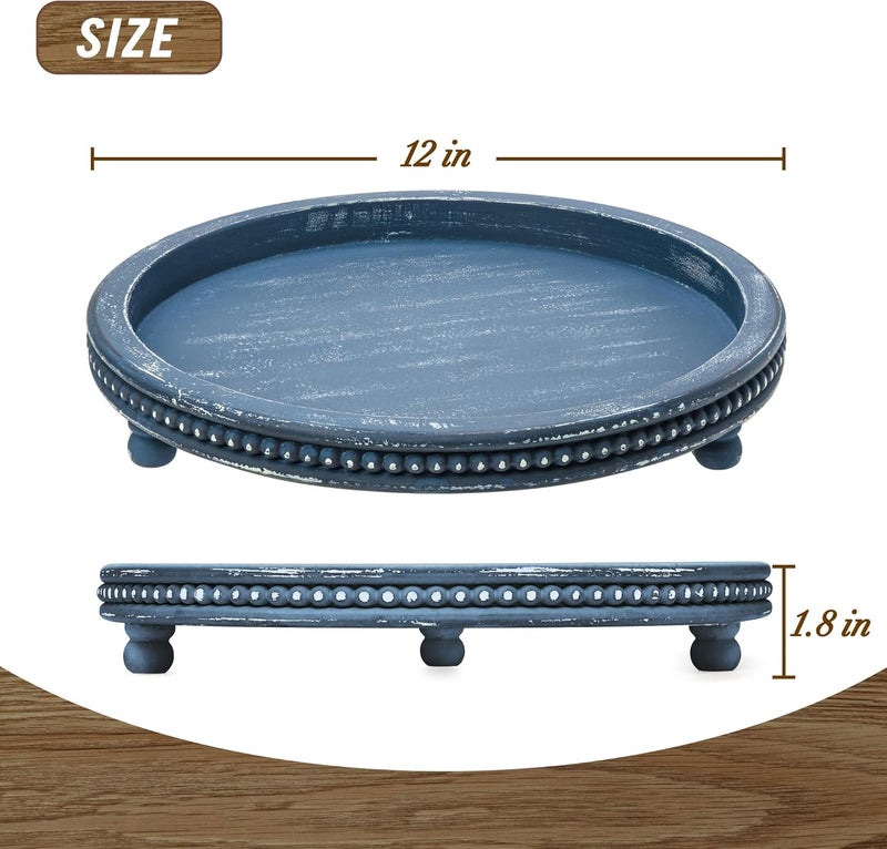 KULEDM Handmade 12 Inch Decorative Tray, Small Beaded Tray Coffee Table Decor, Blue Decorative Display Risers for Coffee Table, Dining Room Entryway and Living Room - Image 3